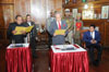Click to enlarge Mr. Rowell Lyngdoh being administered the oath of office as Protem Speaker by the Governor of Meghalaya, Mr. R S Mooshahary