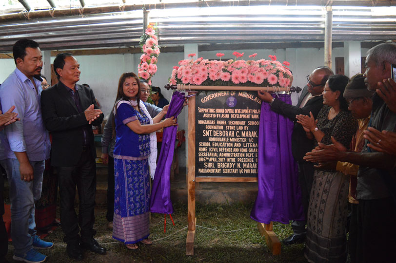 Click to enlarge Meghalaya Education Minister Smt. Deborah C.Marak laying the Foundation stone of Rongsakgre Higher Secondary School