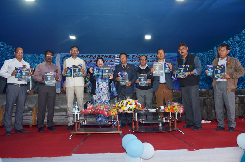 Click to enlarge Smti R. Warjri alongwith government officials releasing the Training Manual during the Aqua Fest