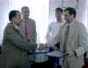 Meghalaya Chief Secretary, Mr R Chatterjee shakes hands with President of PHFI, Prof K S Reddy after signing of the MoU between the Govt of Meghalaya and the PHFI at the Main Sectt Conf hall