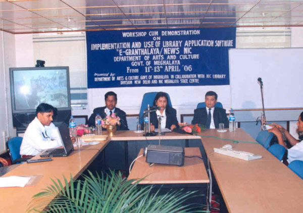 Click to enlarge Smti. Deborah C. Marak, Meghalaya Minister, Arts & Cuture inaugurating a 3-day workshop-cum-demonstration on Implementation and use of Library Application software (e-Granthalaya/NewsNIC) at the Conference Hall of NIC