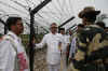 Union Home Minister, Mr Shivraj Patil along with the Meghalaya CM, Dr Donkupar Roy inspecting the Indo Bangladesh Border fencing at Bholaganj, East Khasi Hills District