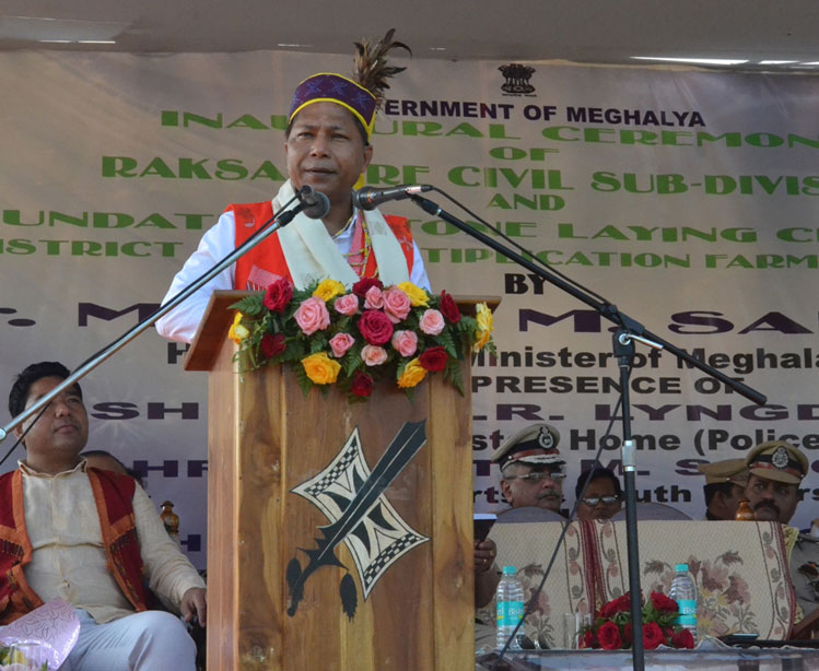 Click to enlarge CM Dr Mukul Sangma addresses the gathering during the inauguration of Raksamgre Civil Sub Division