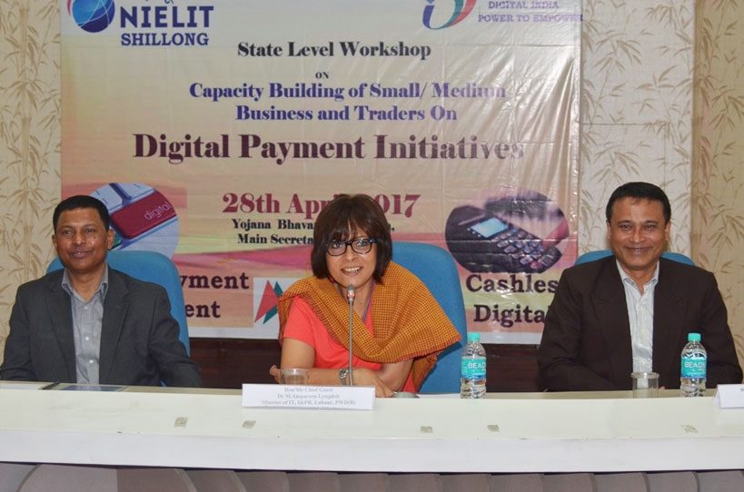 Click to enlarge IT Minister, Dr. M A Lyngdoh addressing the digital payment initiatives workshop at Yojana Bhavan, Shillong